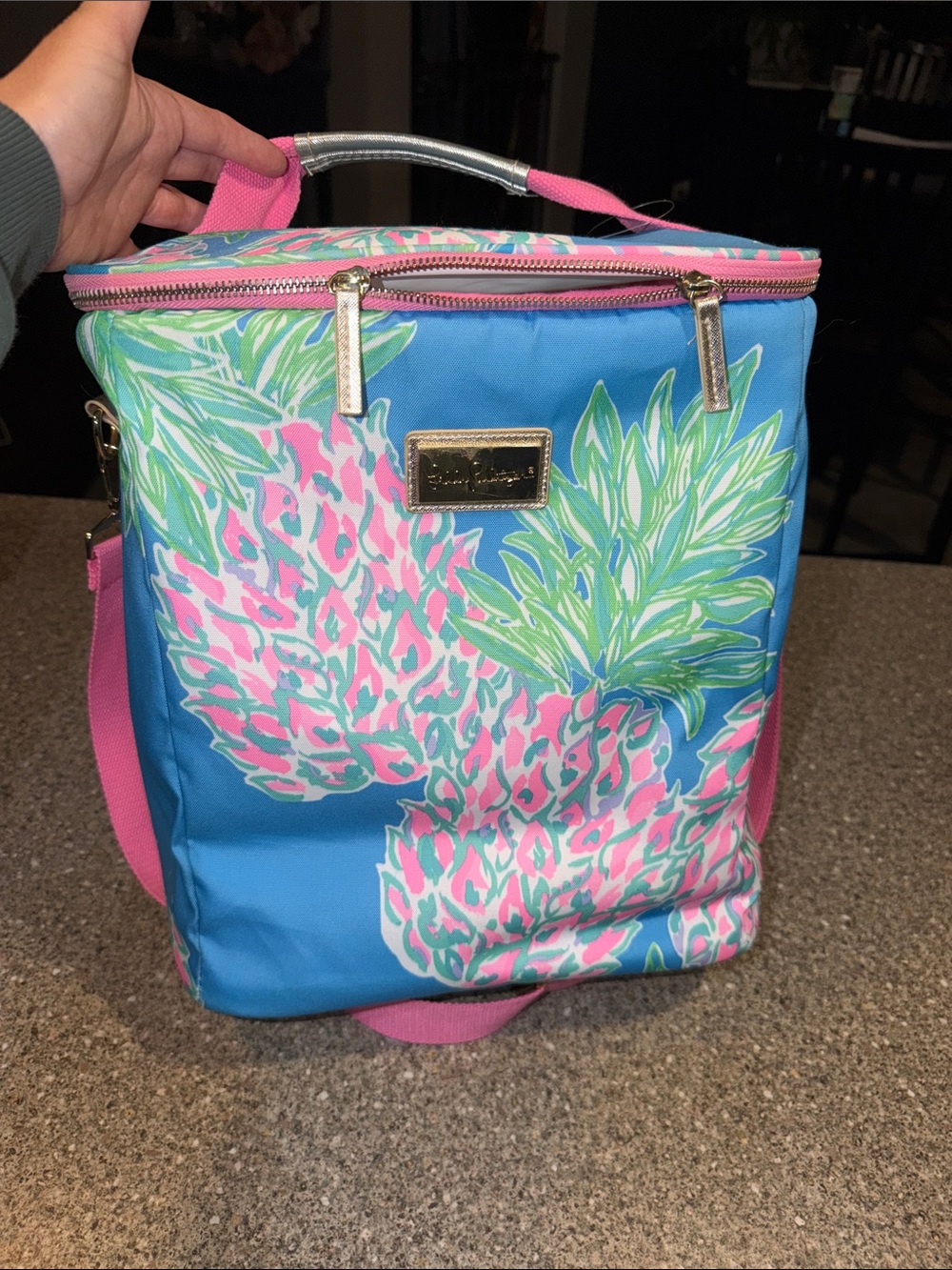 Lilly Pulitzer Blue Pink and Green Pineapple Insulated Tote